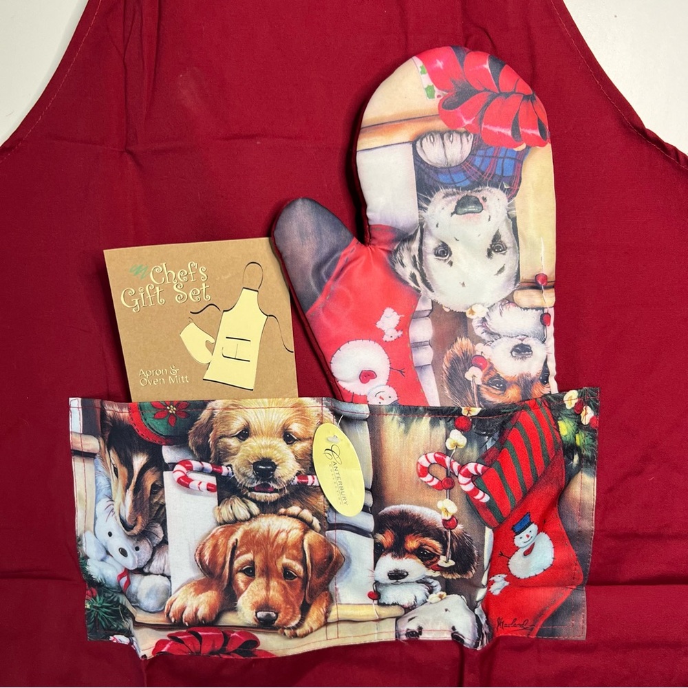 Red Apron with Animal Print Pockets